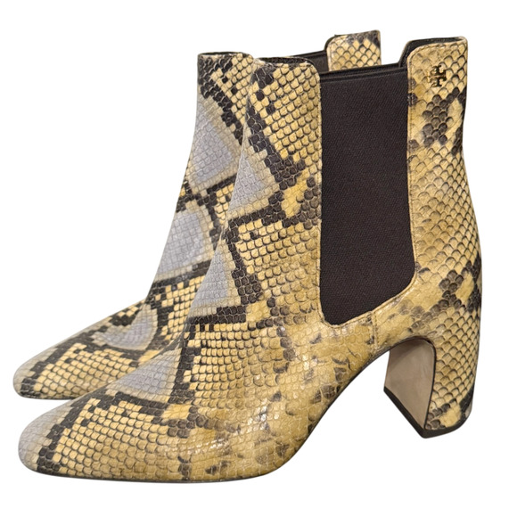 NEW TORY BURCH BANANA EMBOSSED SNAKESKIN LEATHER CHELSEA ANKLE BOOTIES BOOTS 6.5 - Picture 2 of 16